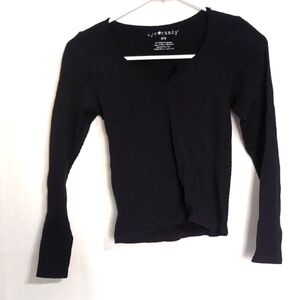 eyecandy Black Ribbed Split Neck Long Sleeve Top Size Small/Medium
